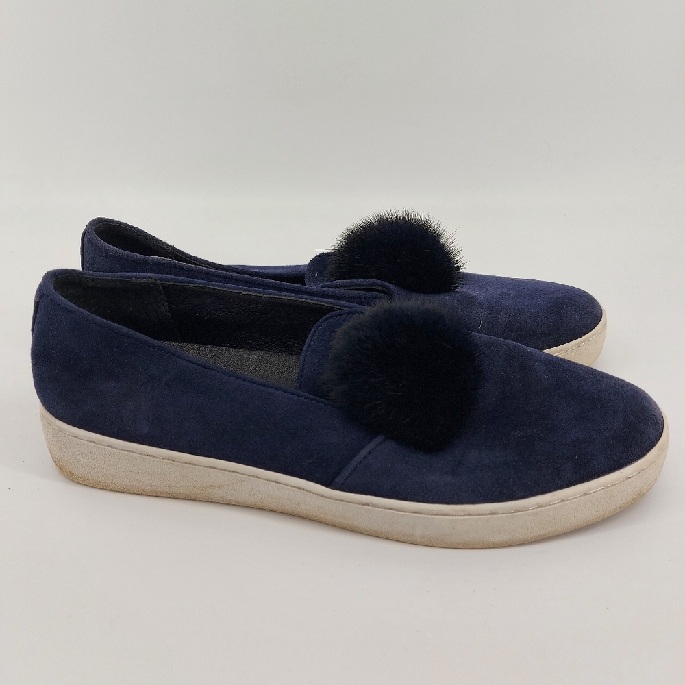 Michael Kors Shoes Michael Kors Pom Pom Mink Fur Suede Eddy Slip On Blue Sz 7.5